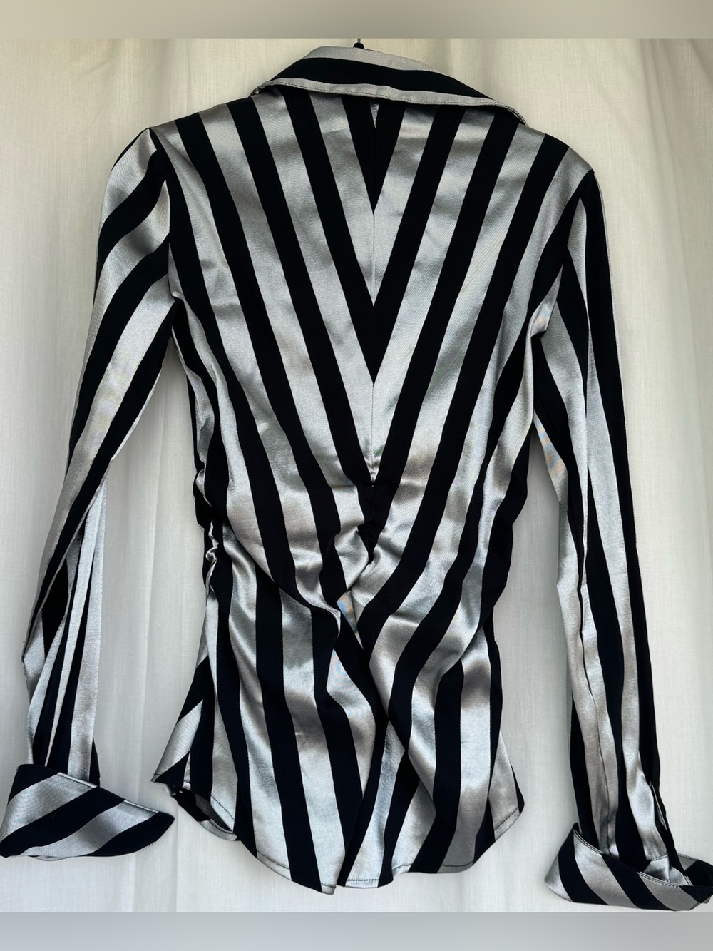 Joseph Ribkoff Black & Silver Striped Button-Front Blouse with silver buttons - Picture 6 of 8